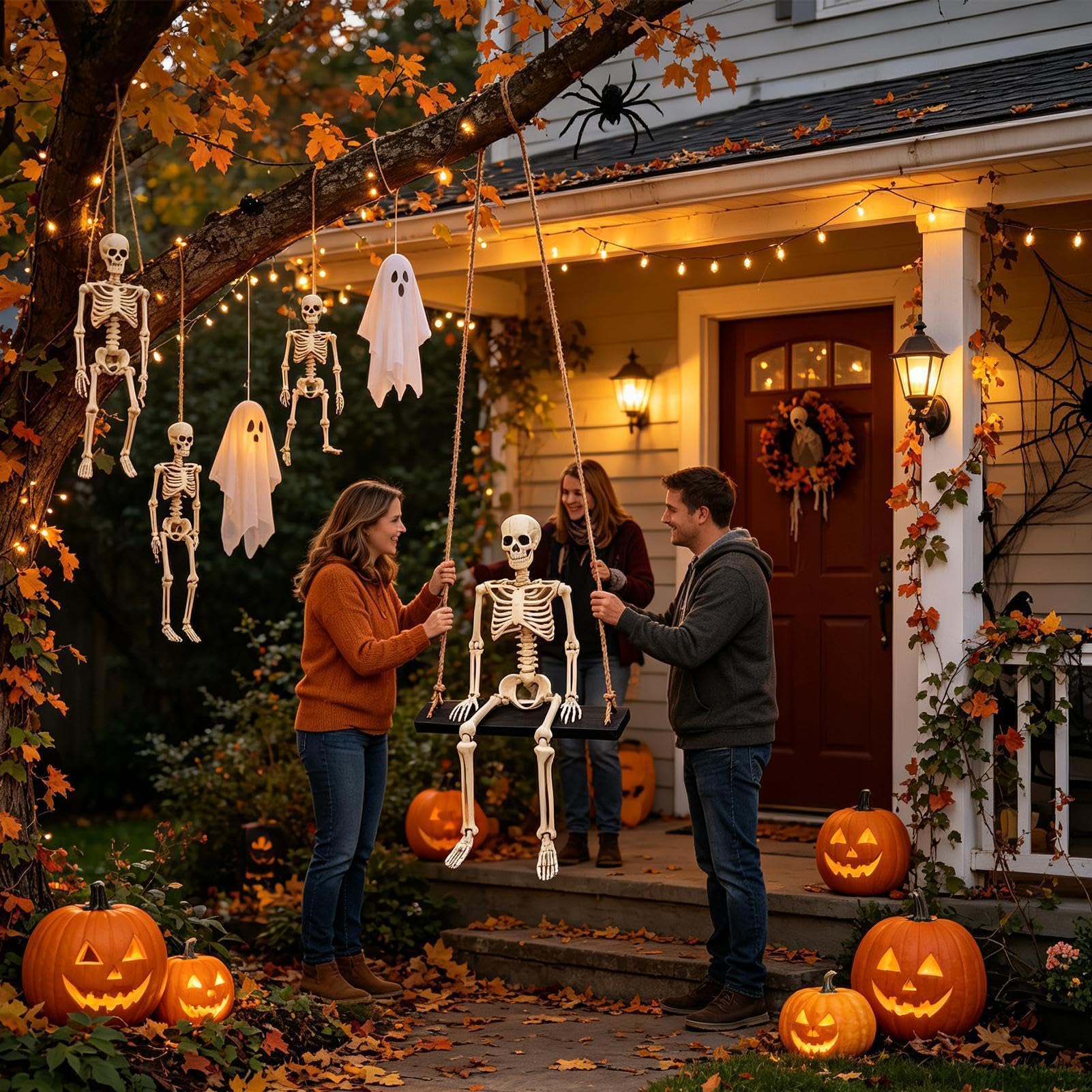 Halloween Scheletro Dondolante Addobbo Spettrale Giardino Halloween | Ornamenti Esterni Spaventosi Per Giardino Cortile Corte Patio Ramo D'Albero Grondaia Festa Case Stregate Party All'Aperto