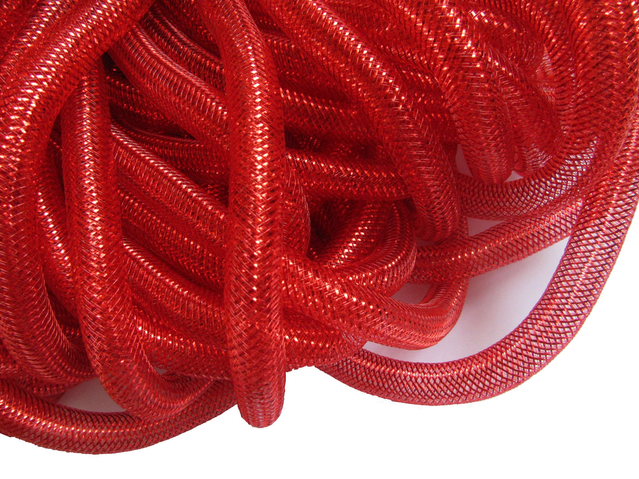 YYCRAF One Roll 20 Yards Solid Mesh Tube Deco Flex for Wreaths Cyberlox CRIN Crafts 16mm 5/8-Inch (Red)