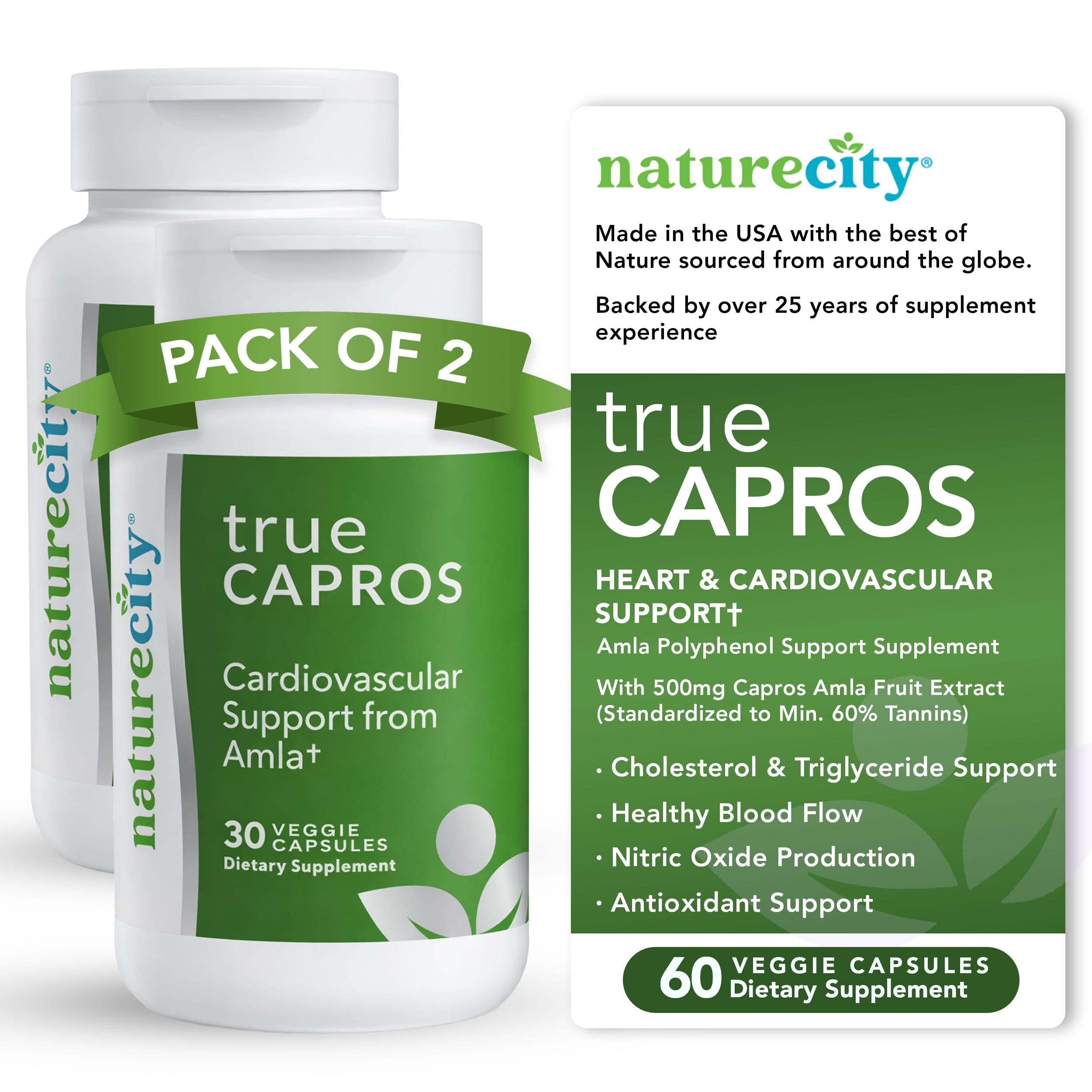 NatureCity True-Capros Amla Fruchtextrakt Ergänzung Polyphenol Antioxidans Power unterstützt Herz-Kreislauf-Gesundheit (60 Veggie Kapseln) Non-GMO Vegan freundlich und Soja kostenlos