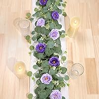 Vista 62 de TOCHGREEN 4 Pack 24Ft Artificial Eucalyptus Flower Garland with Champagne Roses, Fake Rose Flower Greenery Garland Floral Vines for Wedding Home