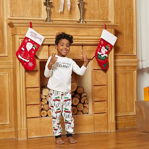 Miniatura 4 de IFFEI Conjunto de pijamas familiares de Navidad, camiseta con estampado de letras y pantalones a cuadros, con bolsillos