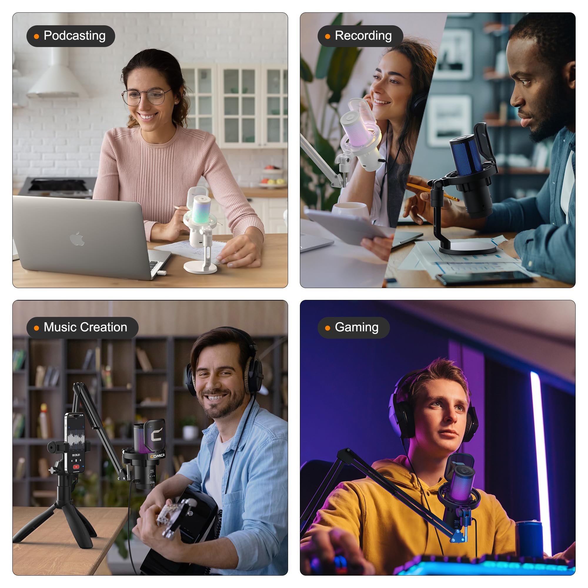 COMICA EJoy Uni Pro Kabellos USB Mikrofon PC, Gaming Mikrofon für Streaming Podcast Studio, PS4/PS5/MAC, Microphone Pc mit Geräuschunterdrückendes, RGB-Steuerung, Stummschaltung, Gain Regler-Black