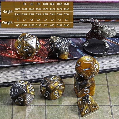 Vista 149 de CiaraQ DND - Juego de dados poliédricos con una bolsa de dados negra para juegos de mesa de rol D&D RPG MTG Rojo mezclado con naranja + purpurina