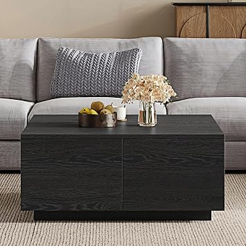 33.25" Square Coffee Table with 4 Drawers, Black