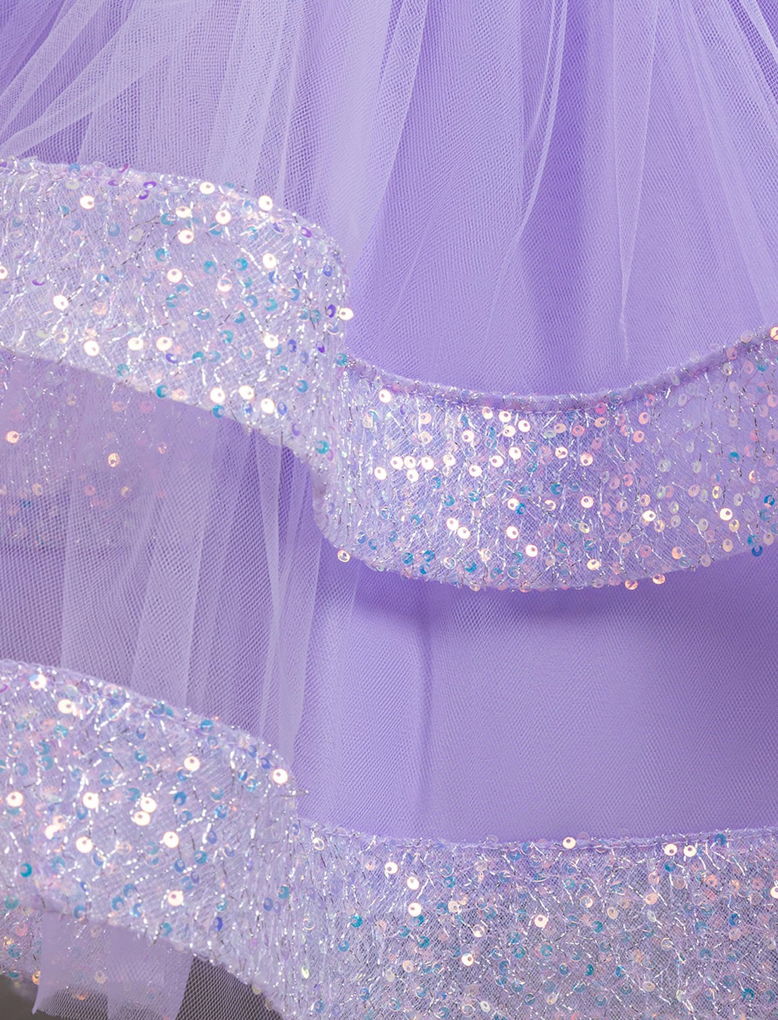 ABEHIK Mädchen Paillettenkleider mit Netzstoff, ärmellos, Poncho-Kleid für Party, Blumenmädchen, Tüll, Geburtstag, Hochzeitskleid