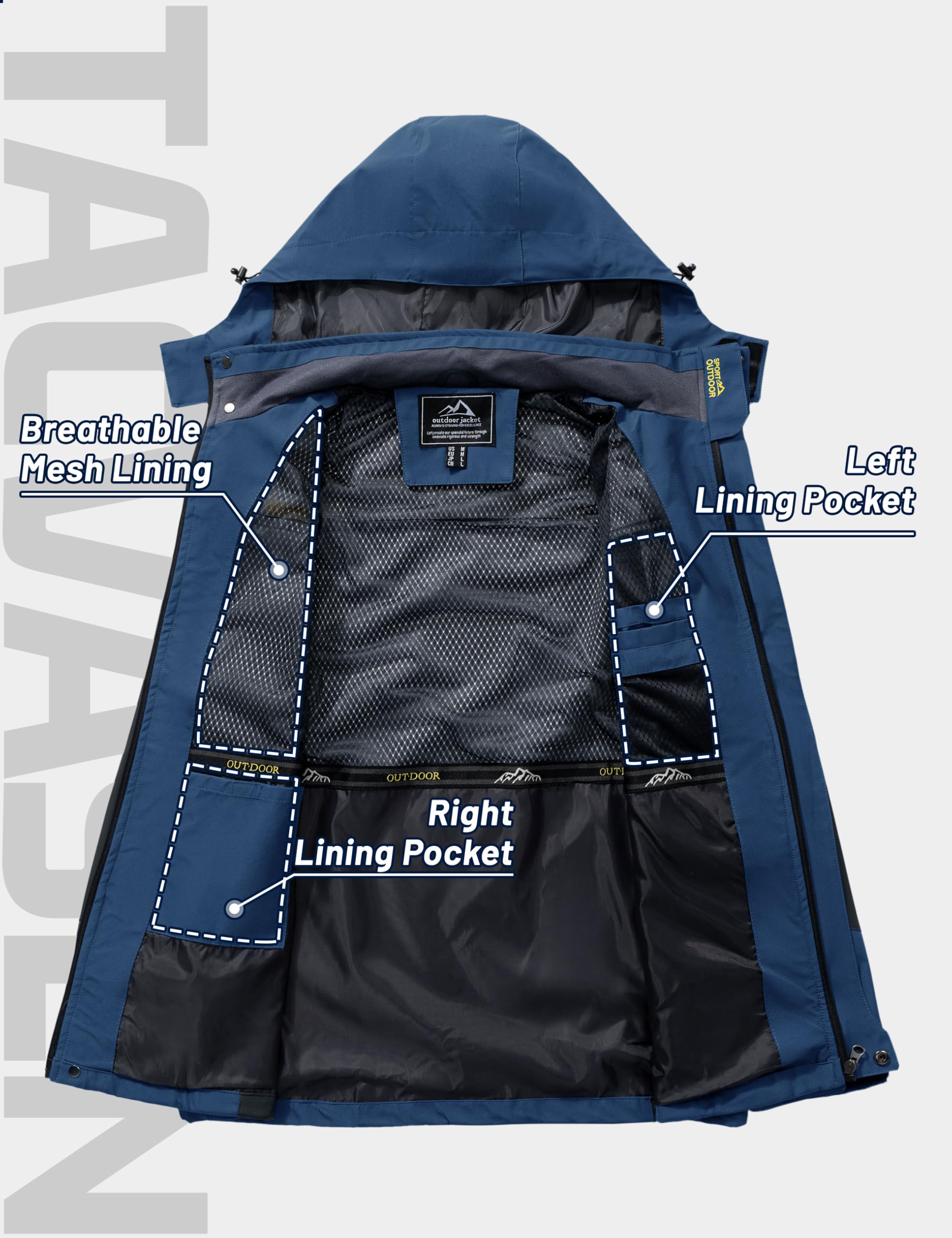 TACVASEN Chaqueta al Aire Libre de Los Hombres Chaqueta de Senderismo Impermeable Chaqueta de Campamento con Bolsillo con Cremallera