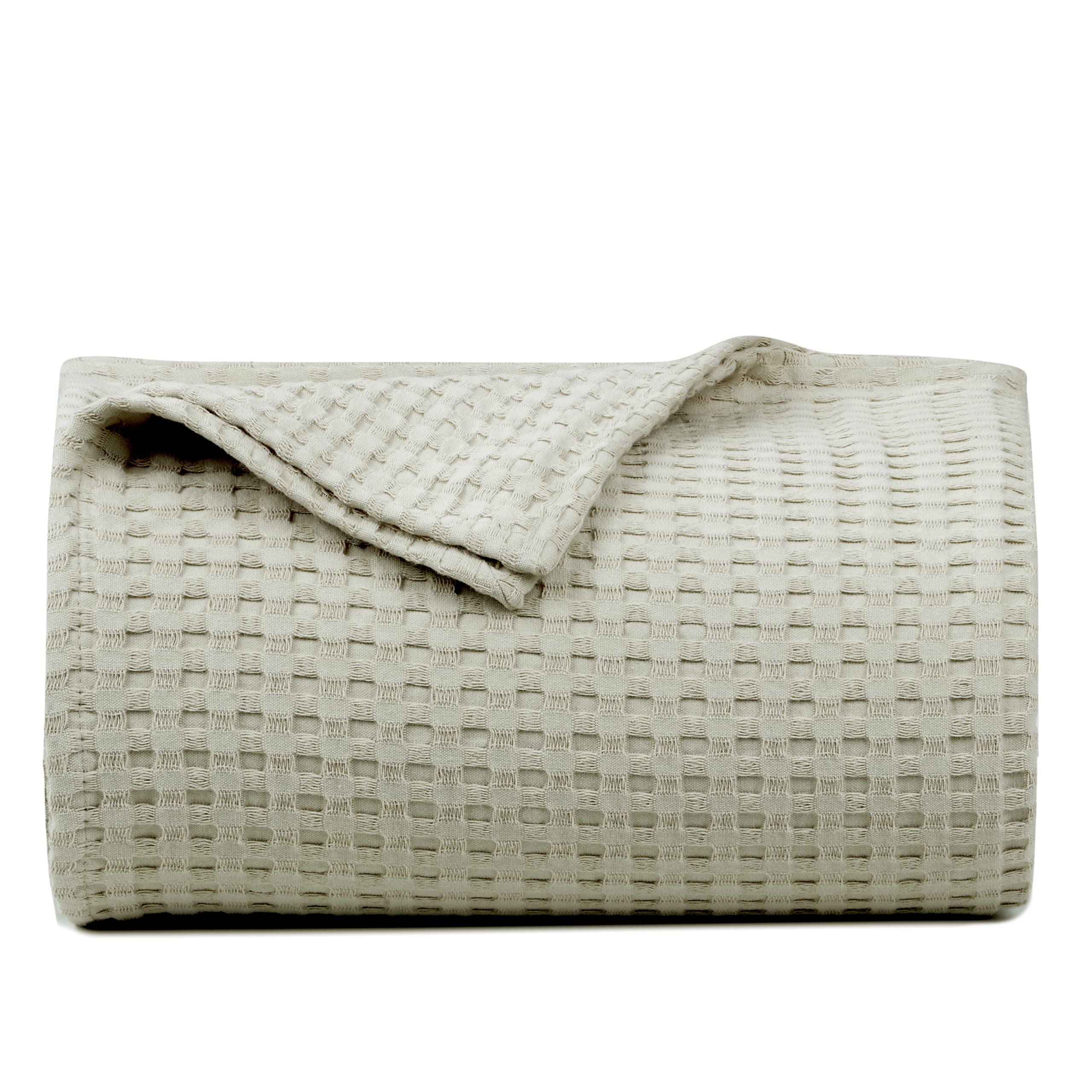 Tex Trend100% Luxury Cotton Blanket with 2 Matching Pillow Cushion Covers, Queen XL (90X90 Inch, Khakhi) Premium Breathable Soft Lightweight Waffle Weave Bed Blanket for Couch, Sofa, Bed