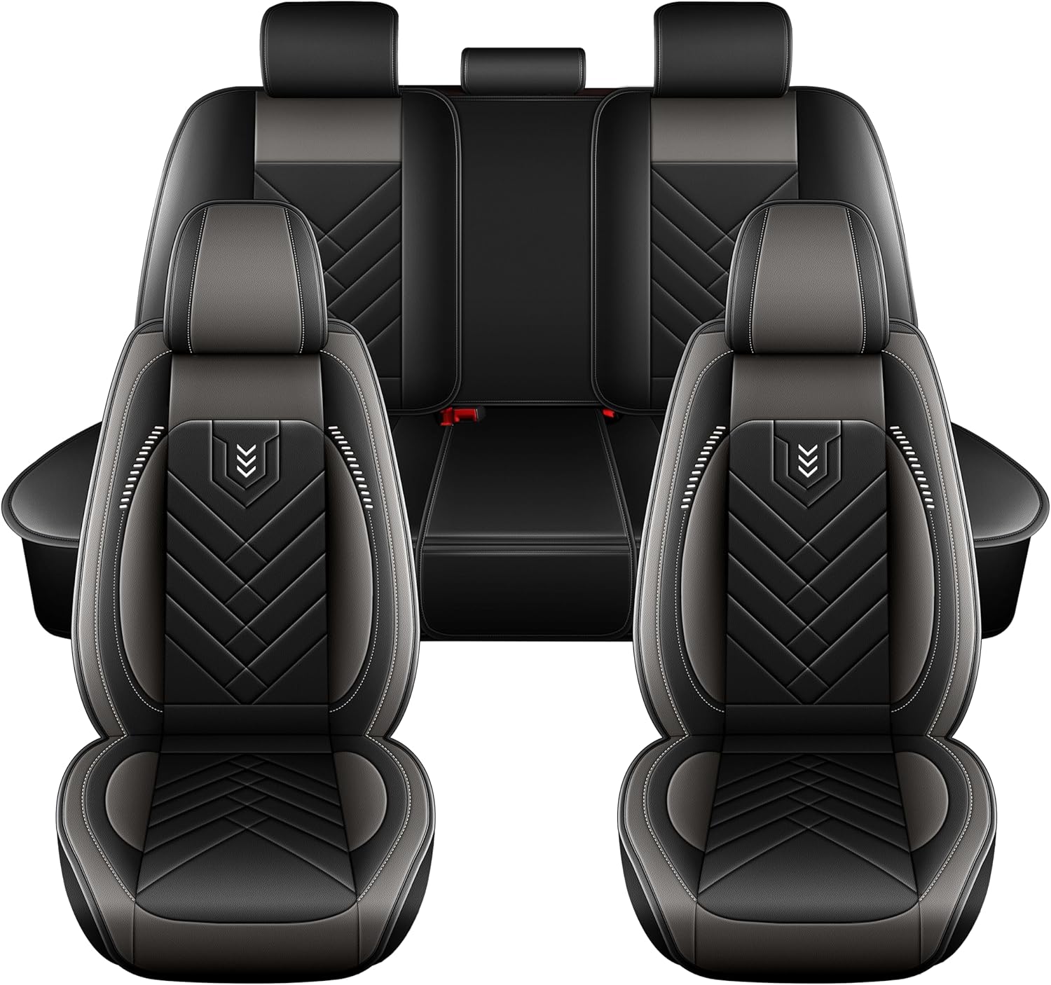 AOMSAZTO Car Seat Cover for Chevrolet Chevy Silverado 2007-2025 Full Set, Leather Car Seat Protector Waterproof, Non Slip Car Seat Cushion, Interior Seat Covers Automotive Accessories - Black&Grey