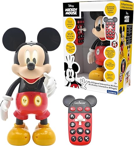 Miniatura 1 de LEXiBOOK - Disney - Mickey Robot bilingüe - InglésEspañol, 100 cuestionarios educativos, Efectos de luz, Danza, programable, articulado, negrorojo -