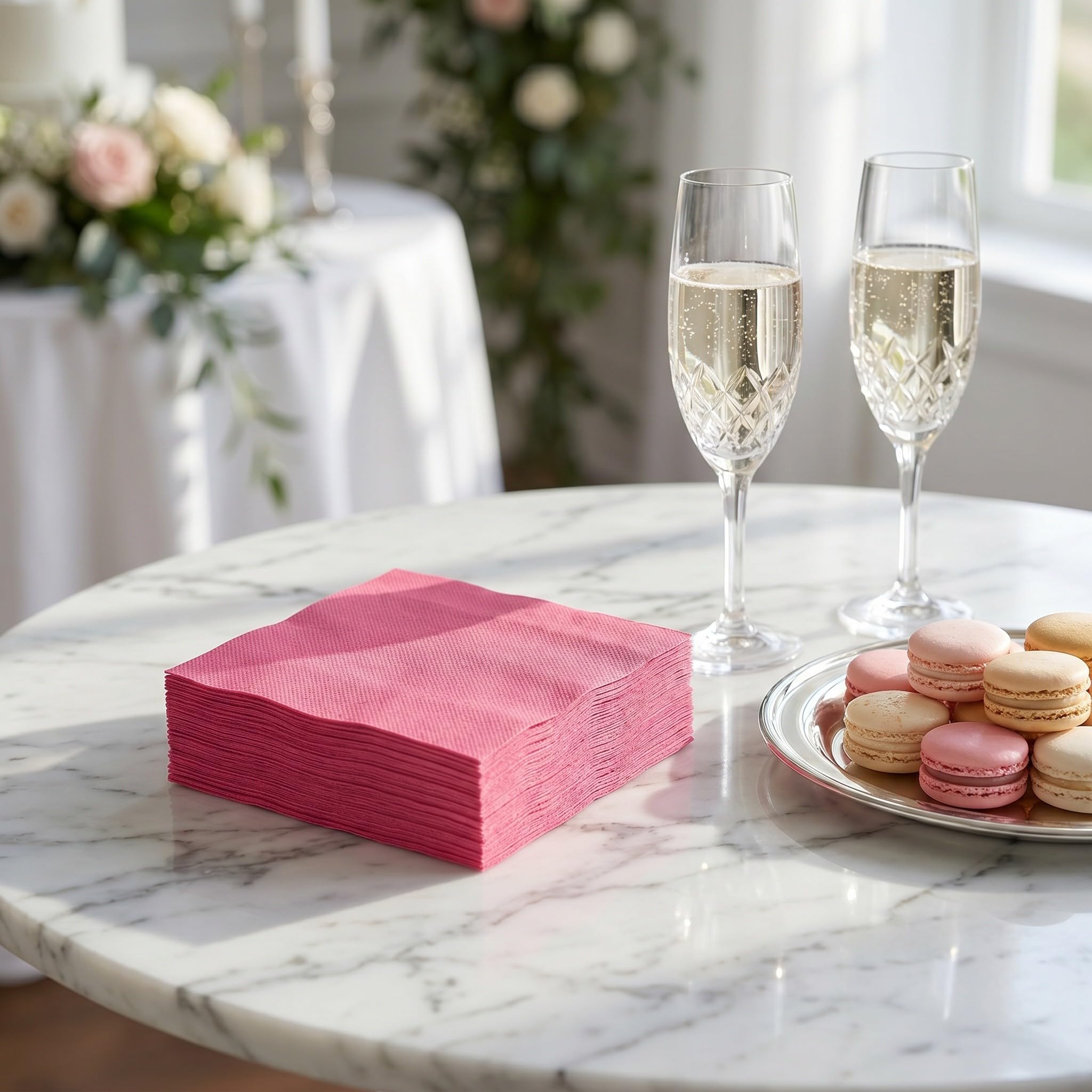ibasenice 100 tovaglioli di carta quadrati rosa - 33x33 cm, monouso, per bevande - Tovaglioli decorativi per cocktail e tequila, ideali per matrimoni e addii al nubilato.