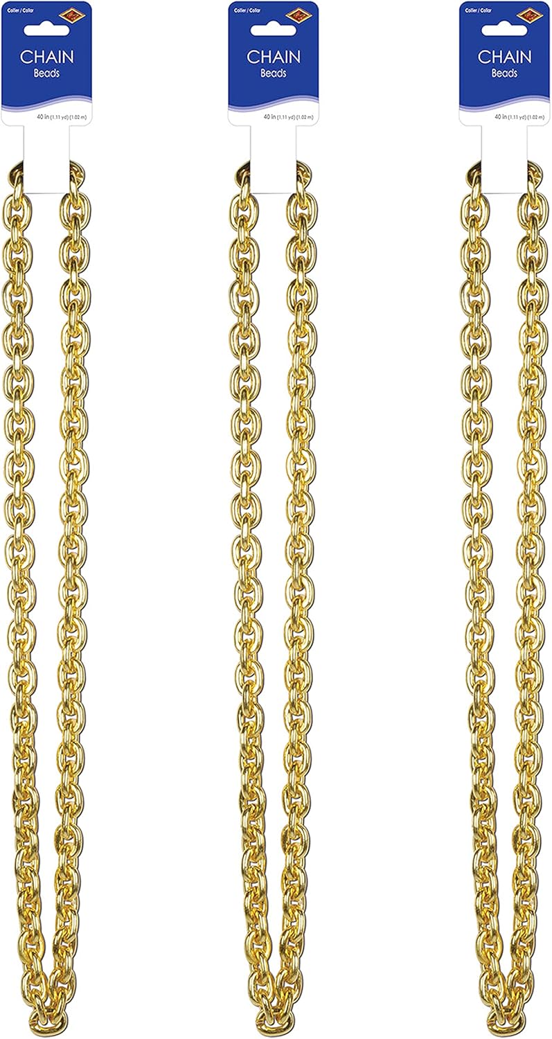 Beistle Chain Beads 3 Piece, Gold : Clothing, Shoes & Jewelry