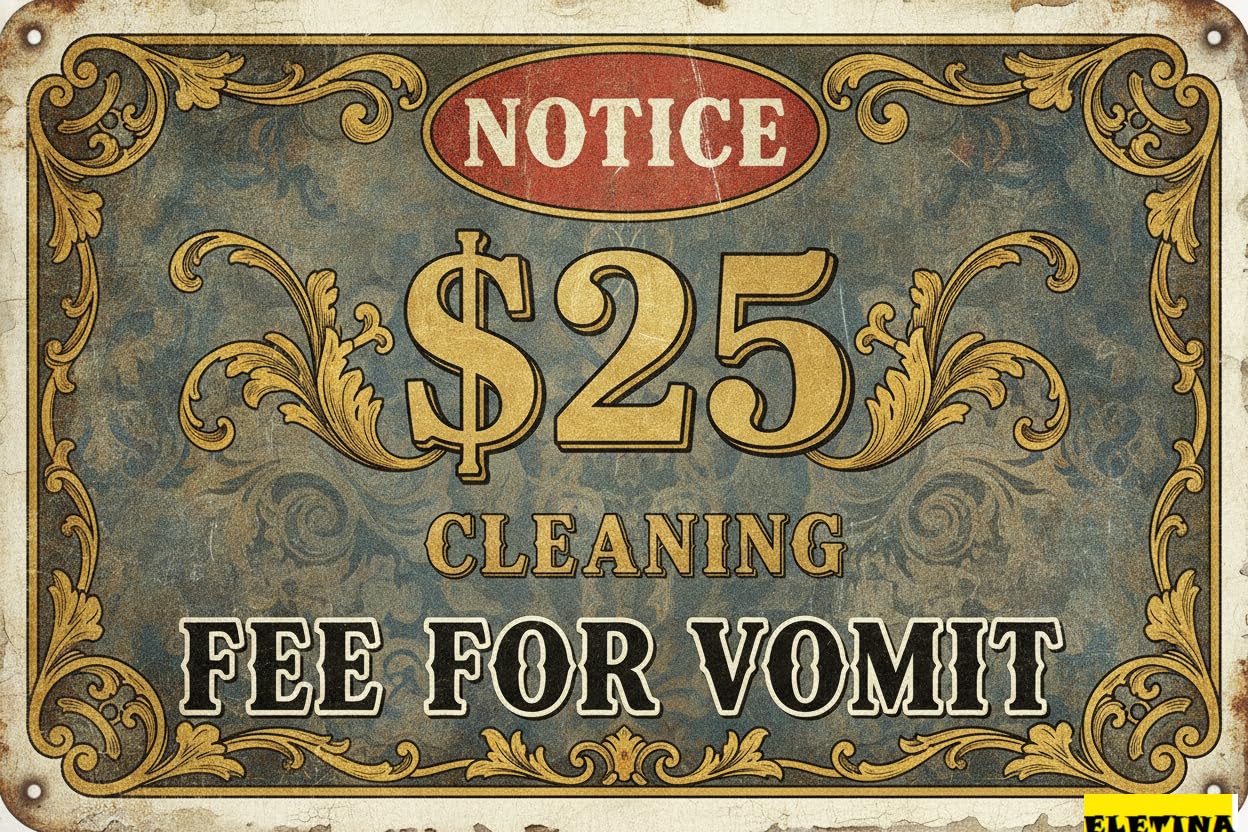 Notice 25 Cleaning Fee Vomit Metal Warning Sign Weather Resistant UV Protected Rust Free Home Gate Garden 8x12in