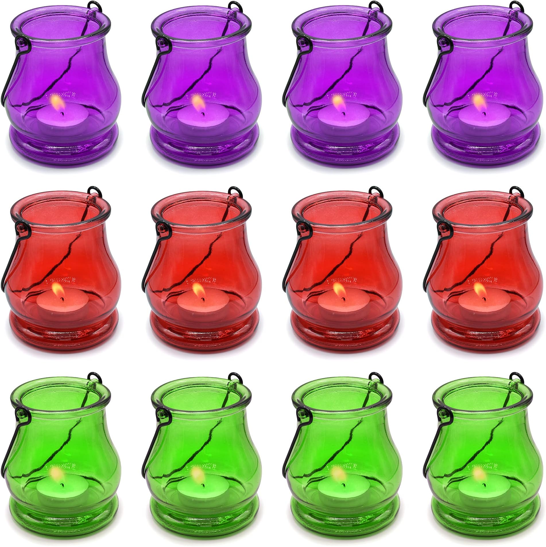 BELLE VOUS 12 Pack Hanging Glass Tea Light Candle Lanterns H9.6cm x