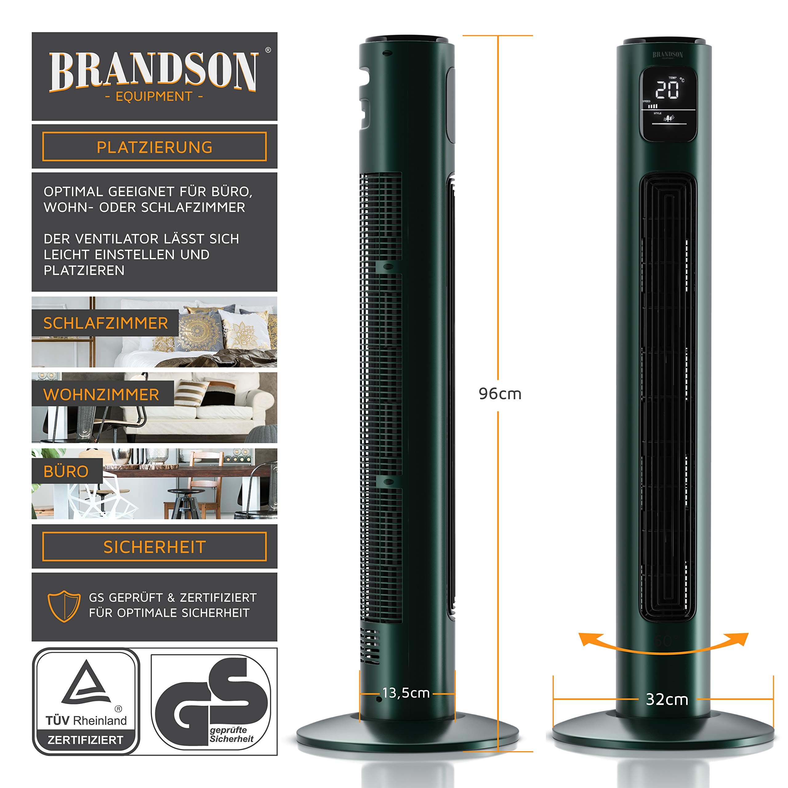 Ventilateur Colonne Brandson 108 Cm – 3 Vitesses, 4 Modes, Télécommande, Minuterie 12h