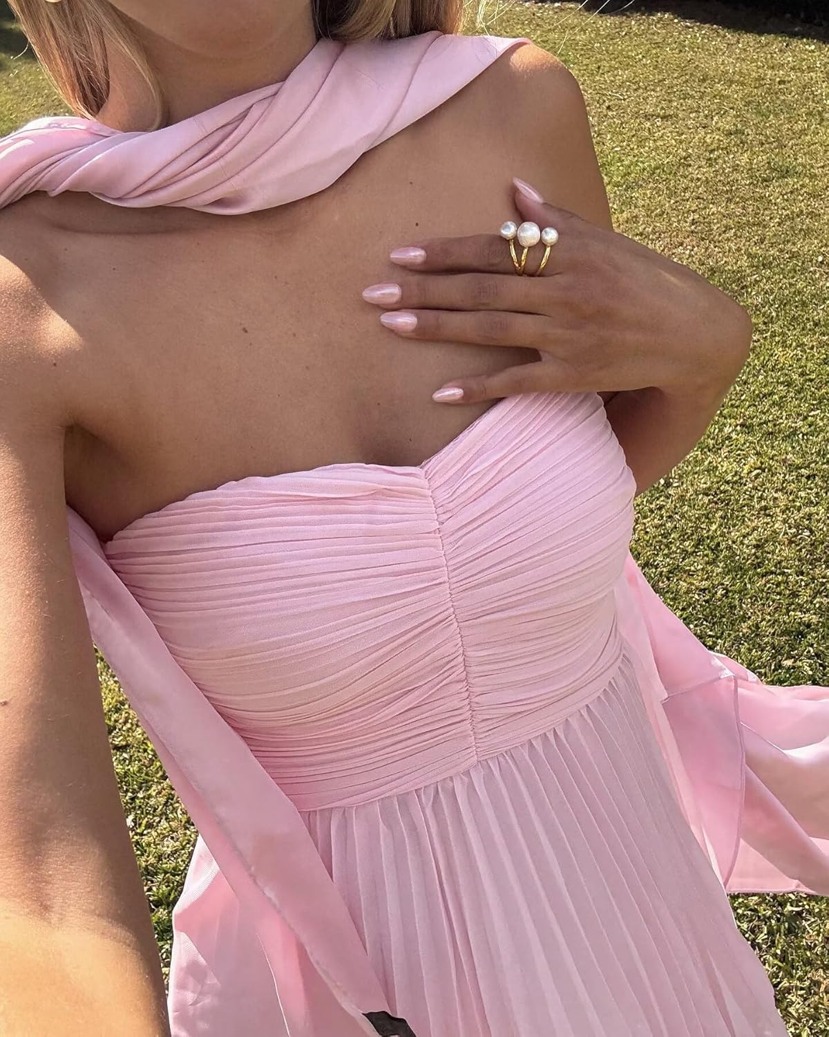 Strapless Bridesmaid Dresses for Womens 2025 Tiered Chiffon Maxi Prom Formal Evening Party Dress with Scarf - Image 6