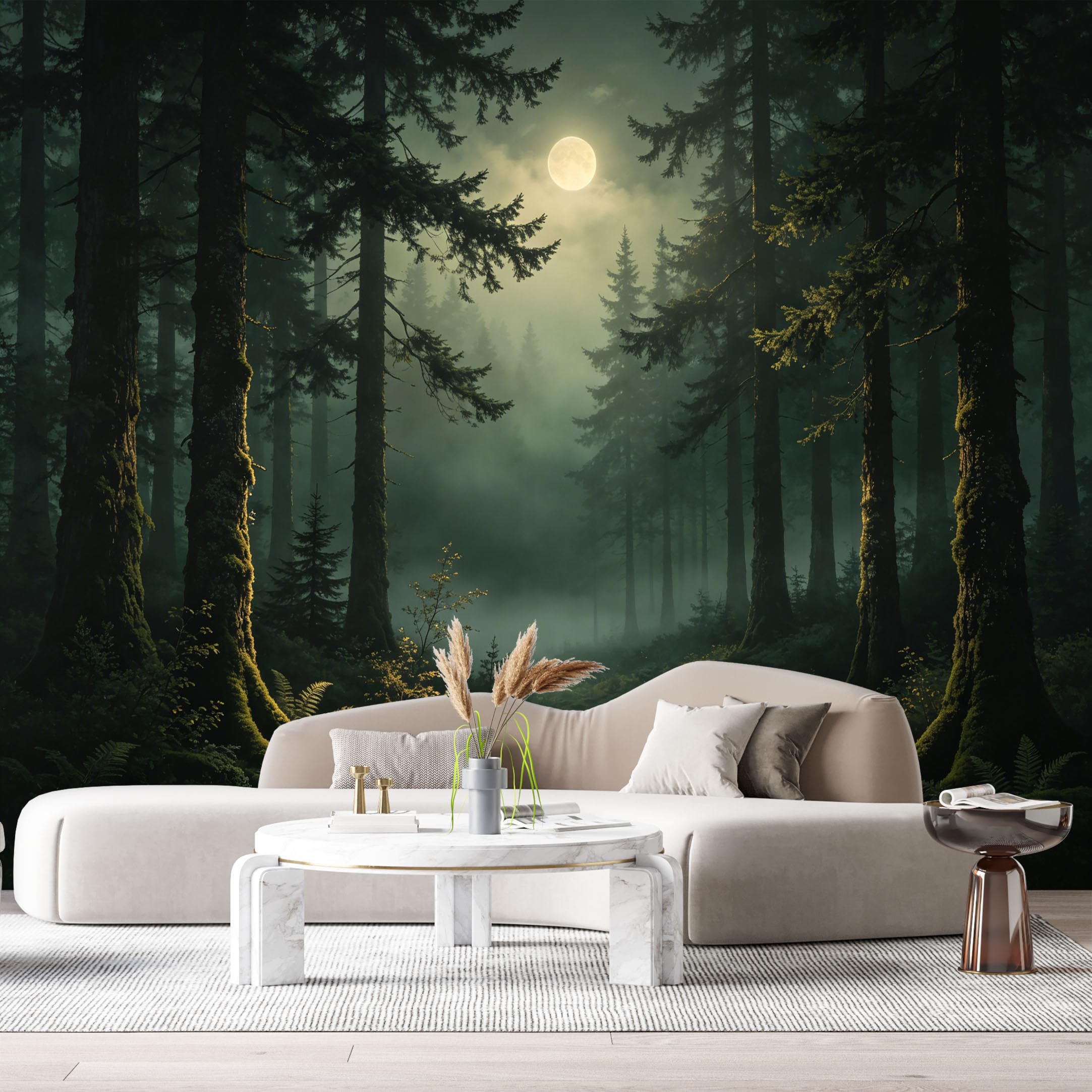 Custom Size Wall Murals Misty Forest Landscape Moonlight Path Watercolor SelfAdhesive Wall Fabric Removable Large Wallpaper for Photo Living Room