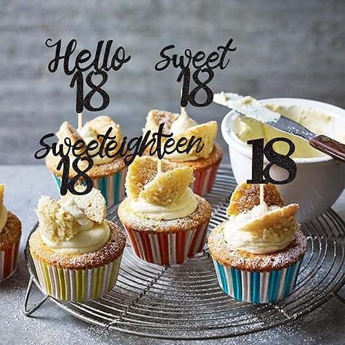 Miniatura 101 de 24 piezas de decoraciones oficiales para cupcakes de cumpleaños número 13 Hello 13 Thirteen Cupcake Picks 13th Birthday Cake Decor Supplies Black