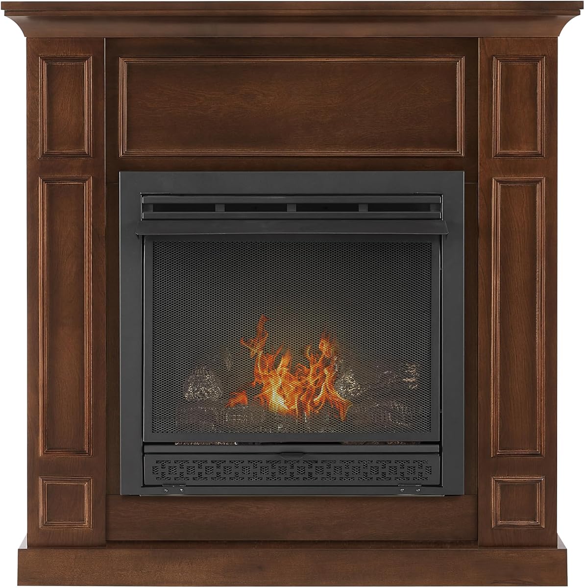 38 in. Dual Fuel Walnut Vent Free Fireplace System 26,000 BTU