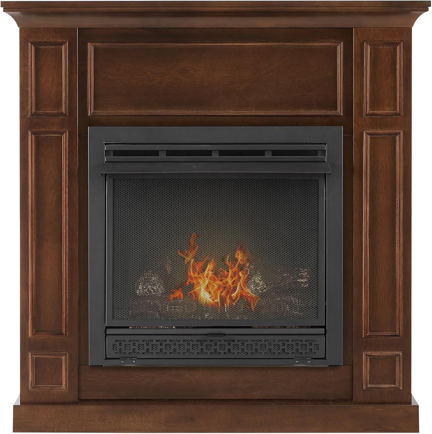 38 in. Dual Fuel Walnut Vent Free Fireplace System 26,000 BTU