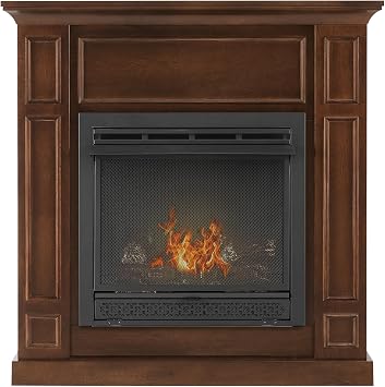 38 in. Dual Fuel Walnut Vent Free Fireplace System 26,000 BTU