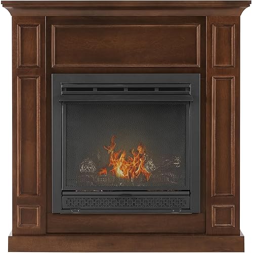 38 in. Dual Fuel Walnut Vent Free Fireplace System 26,000 BTU