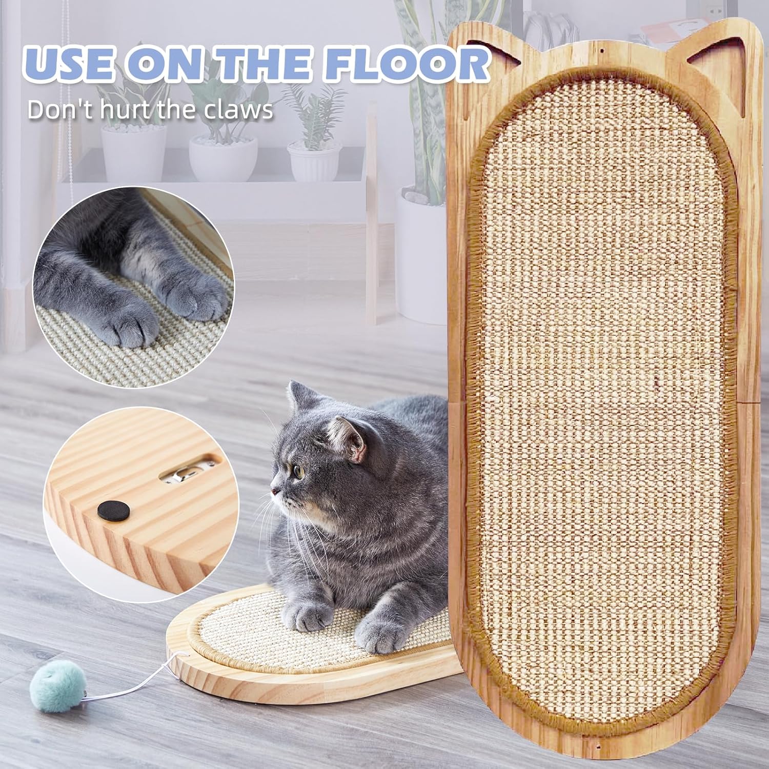 review Cat Wall Scratching Post, Sisal Cat Wall Scratcher with Cat Ball Toy, Folding Wall Mount Cat Scratcher, Wood Cat Scratching Board for Couch Protector, Cat Wall Furniture for Cats