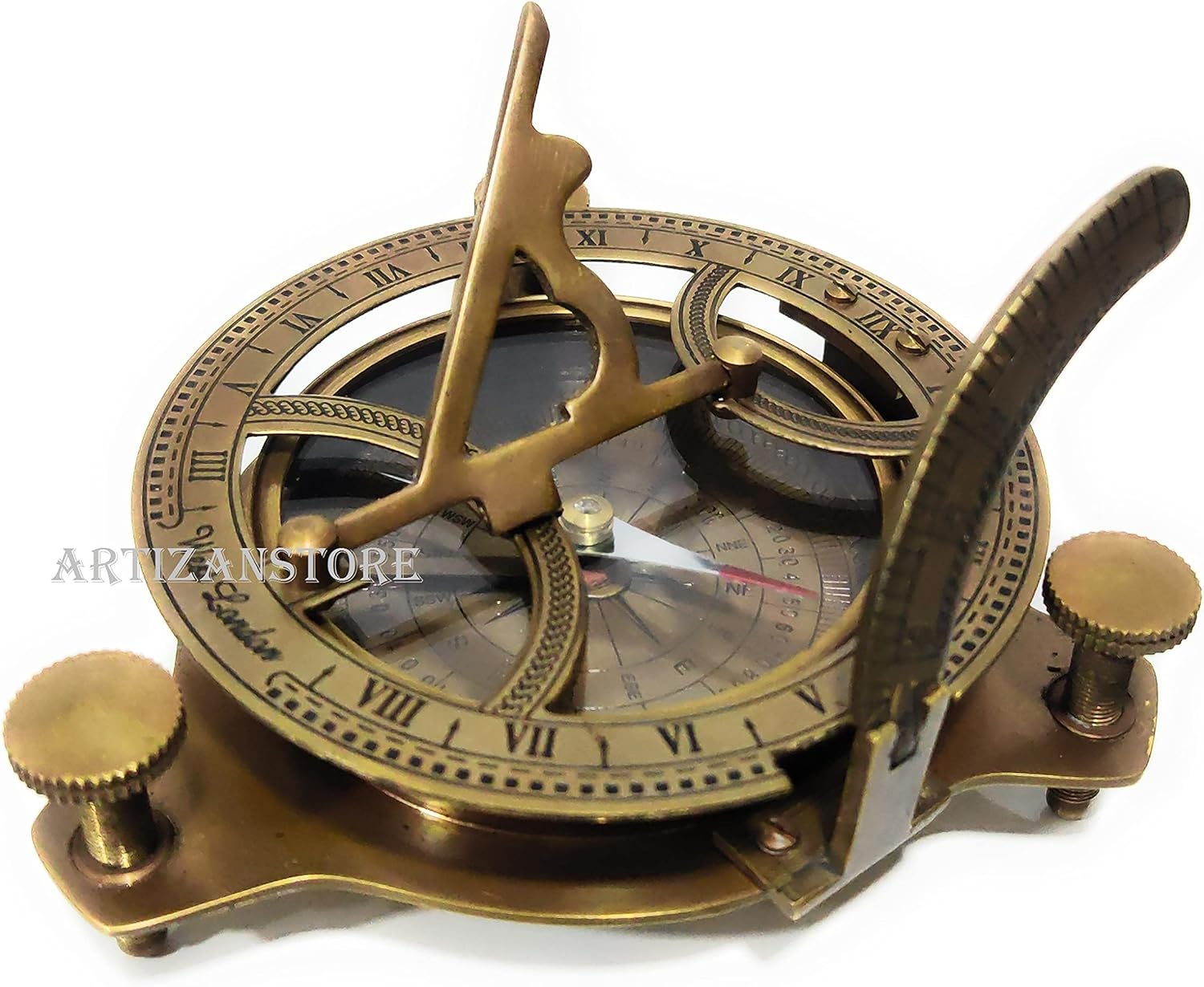 Brass Sundial Compass with Case - Open Compass - Steampunk Accessory - Antiquated Finish - Beautiful Handmade Gift -Sundial Clock