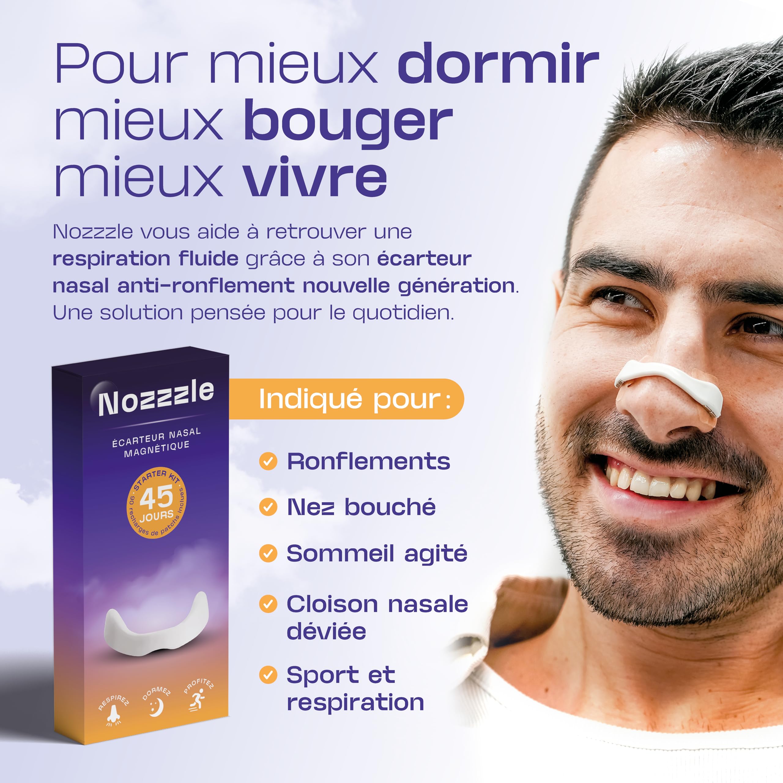 Écarteur Nasal Magnétique Anti Ronflement & 90 Patchs - Bande avec Aimant Puissant pour Respiration Efficace par le Nez - Bandelettes Adhésives - Dilatateur pour Sommeil et Sport - Alternative Strips