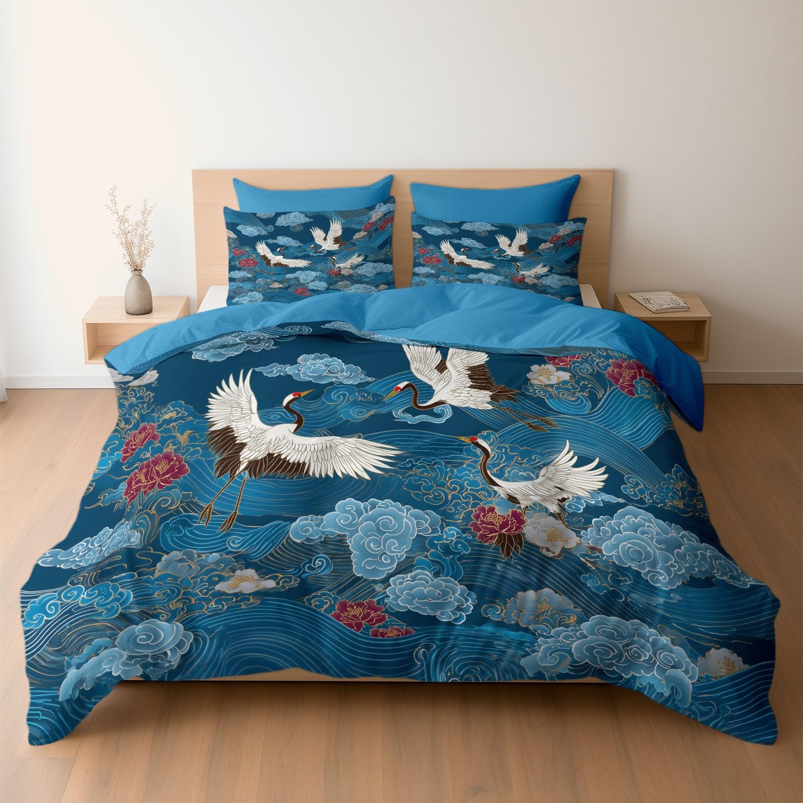 Housse de couette héron bleu ciel pour une chambre style nature