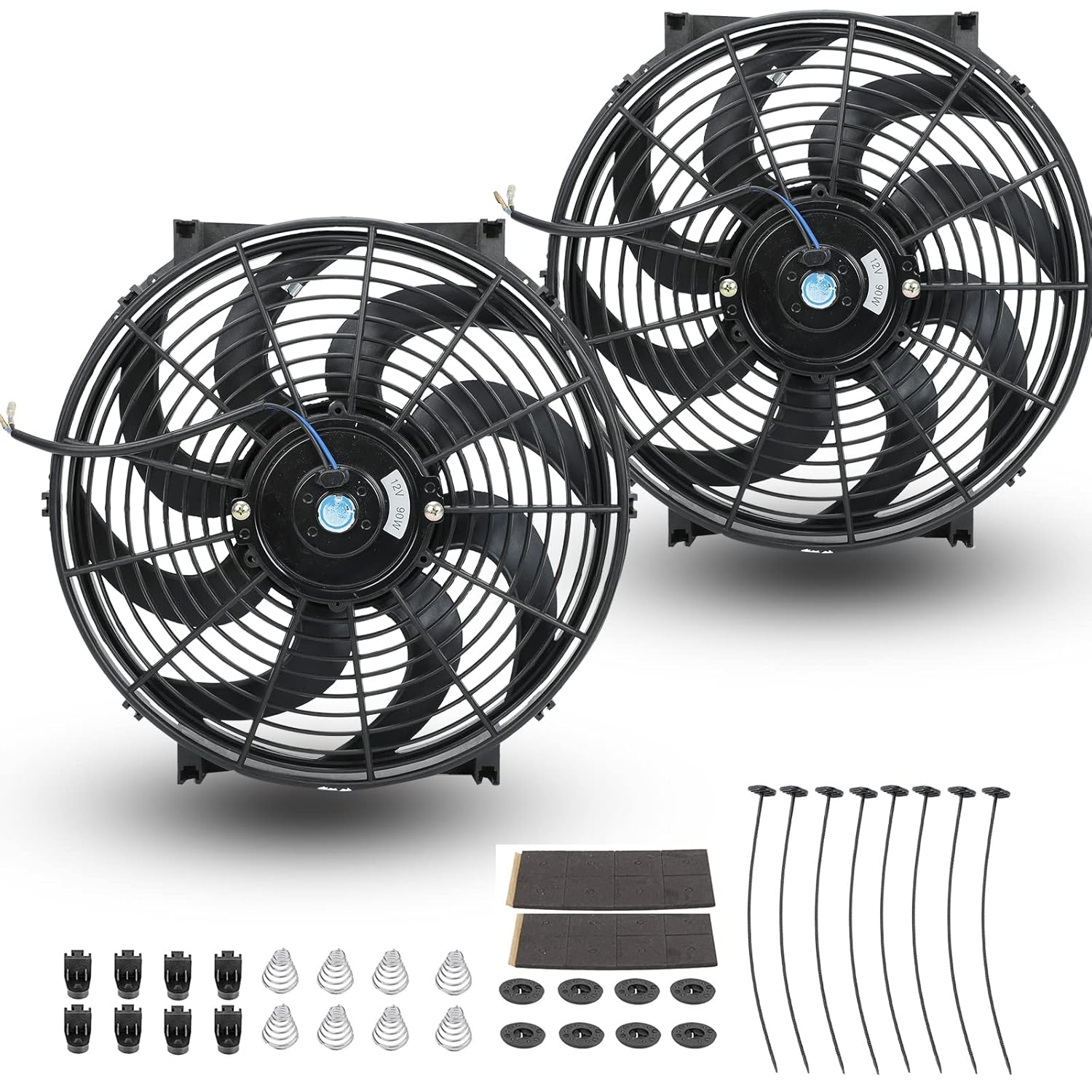 2PCS 14 Inch Universal Slim Fan Push Pull Electric Radiator Cooling Fan Mount Kit 12V 90W Black 14 inch Black