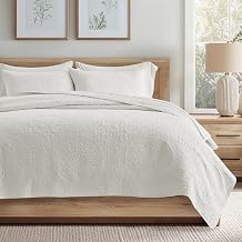 100% Cotton Medallion Stitch Quilt Set, King Size, Bright White | Matelasse Bedspread Coverlet, Pre-Washed Soft & Lightweight, Oversized Bedding Set for All Season, with 2 Pillow Shams