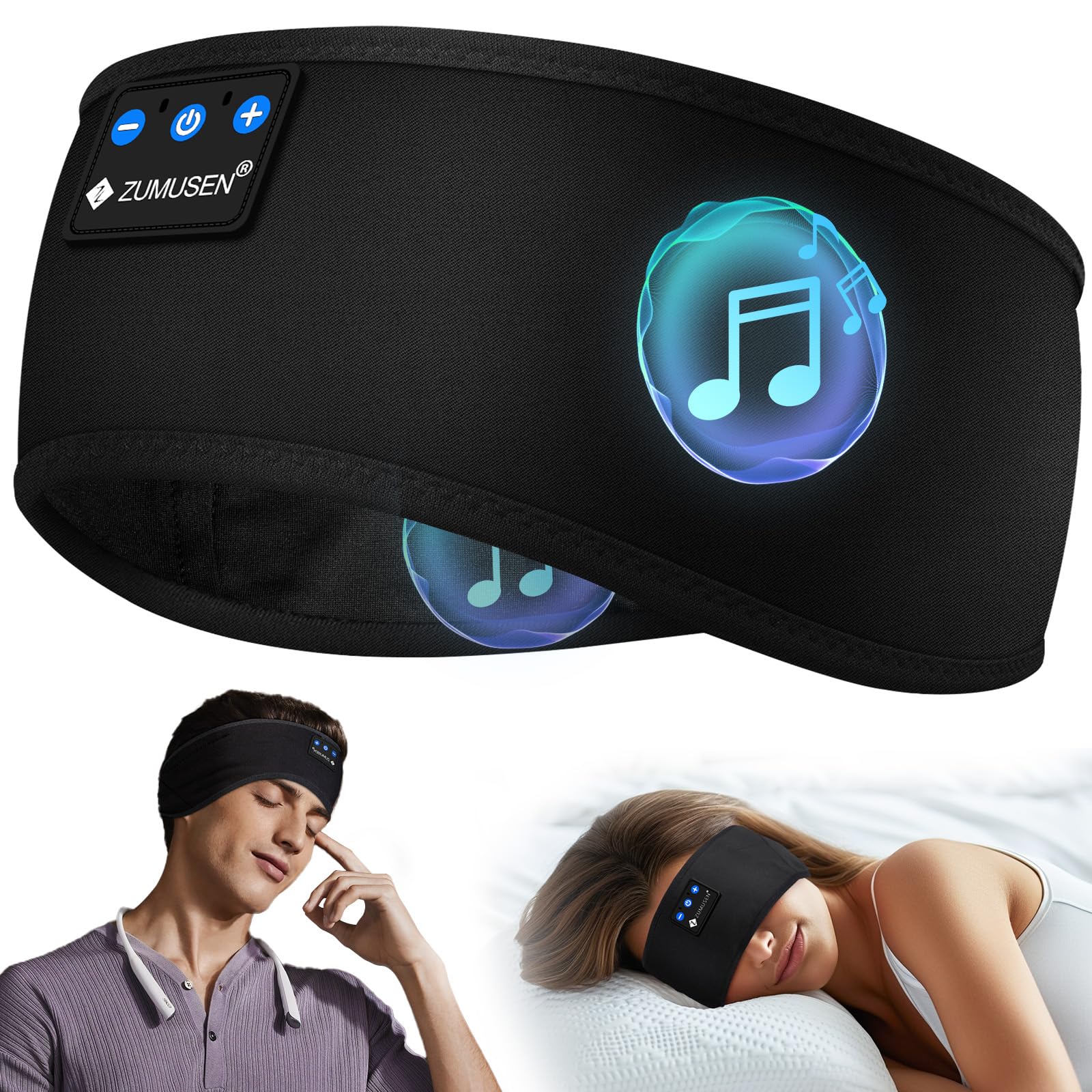 ZUMUSEN Schlafkopfhörer Stirnband Bluetooth 5.4, Super Weiche 15+ Stunden Wiedergabe Sleep Headphones Sportskopfhörer für Männer und Frauen,Stirnband Kopfhörer mit Mikrofonen für Training,Joggen,Yoga