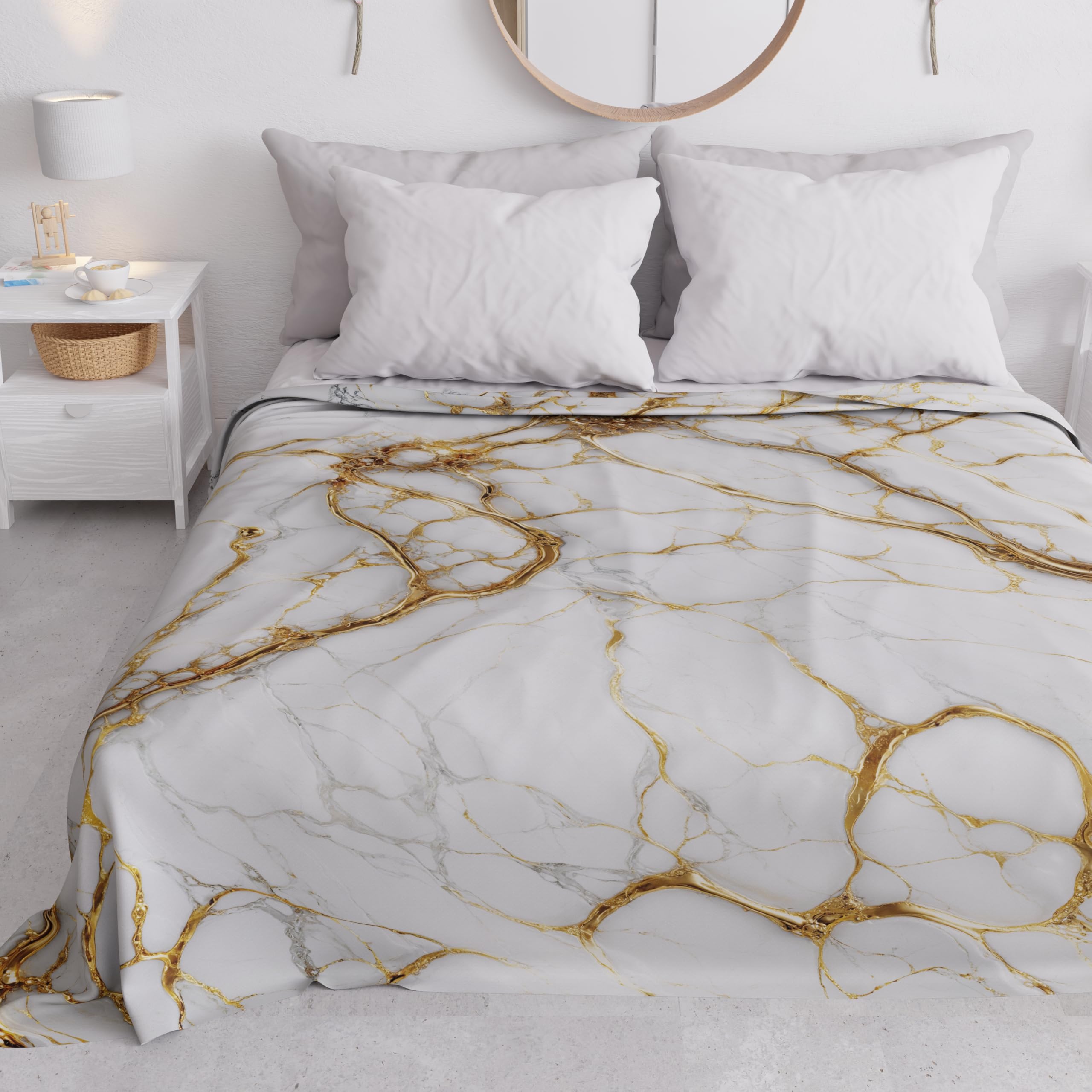 PETTI Artigiani Italiani - Single Bedspread Spring Summer Lightweight Single Bed Cover Bed Cover Marble White 100% Made in Italy