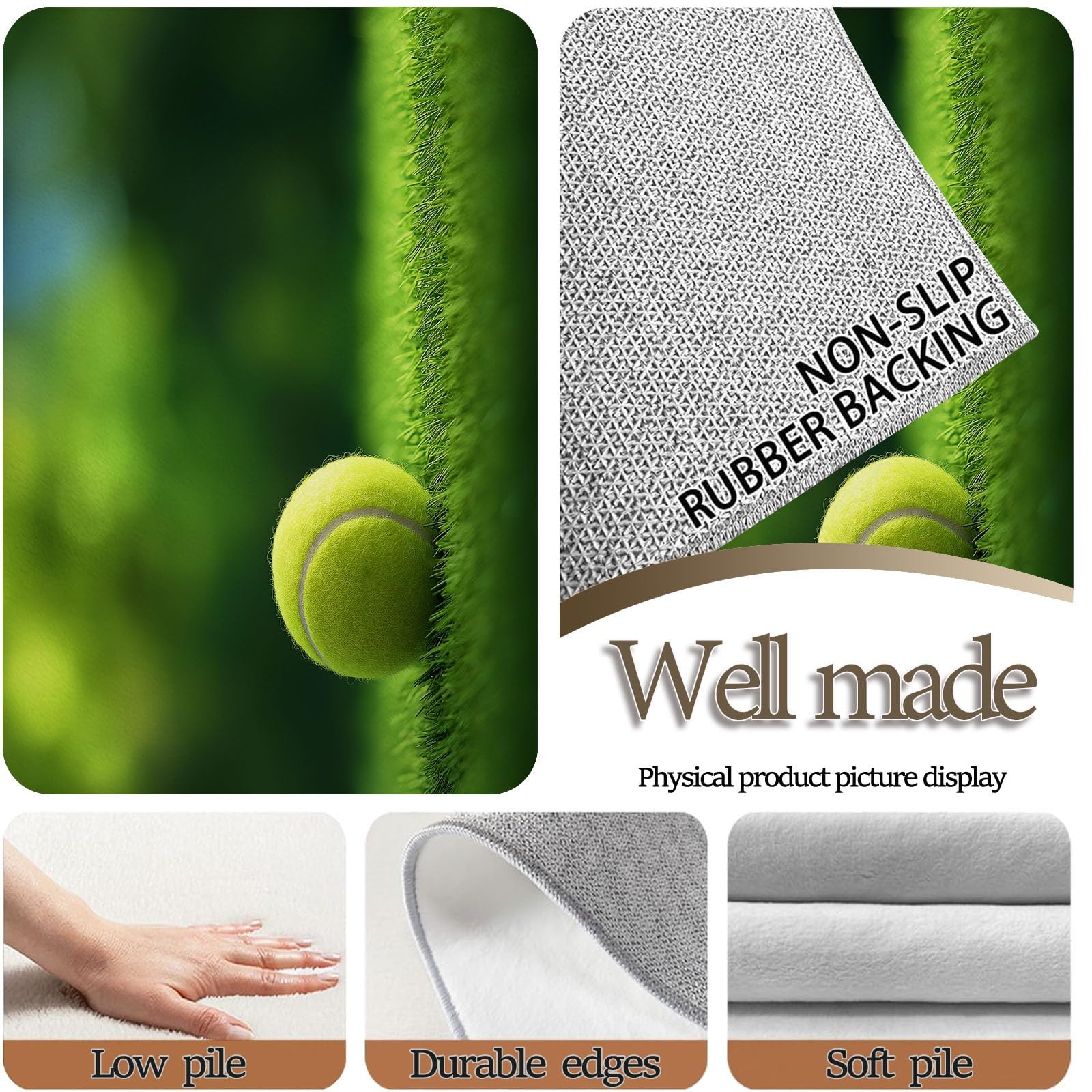 Alfombra antideslizante para tenis de césped y fotografía deportiva, de pelo bajo, de secado rápido, lavable a máquina, para dormitorio, sala de estar, comedor, 100 x 160 cm