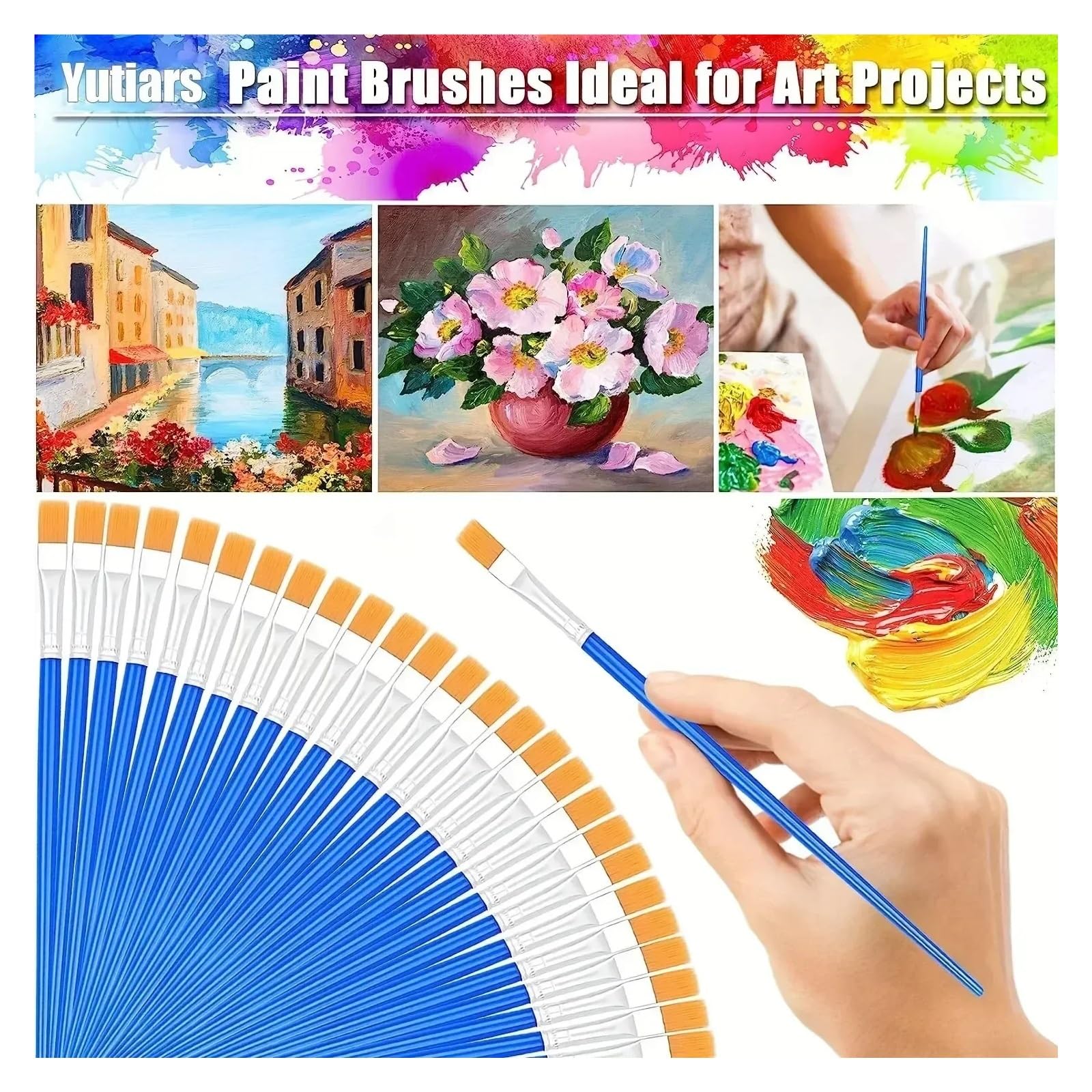 Pinceles Juego de Pinceles Pintura for niños, con Punta Redonda y Plana, for al óleo Acuarela Artesanal, 5-200 Uds(Kit 200Pcs)
