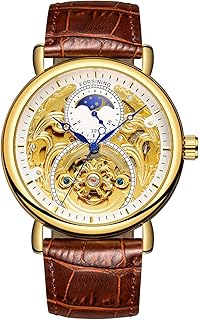 FORSINING Men's Analogue Automatic Watch Vintage AM/PM Sun Moon Skeleton with Calf Leather Strap