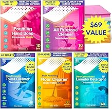 Whole House Cleaning Sheet 5-Pack Bundle | Toilet Cleaner, Laundry Sheets, Floor Cleaner, All-Purpose Spray & Foaming Hand Soap - 120 Sheets