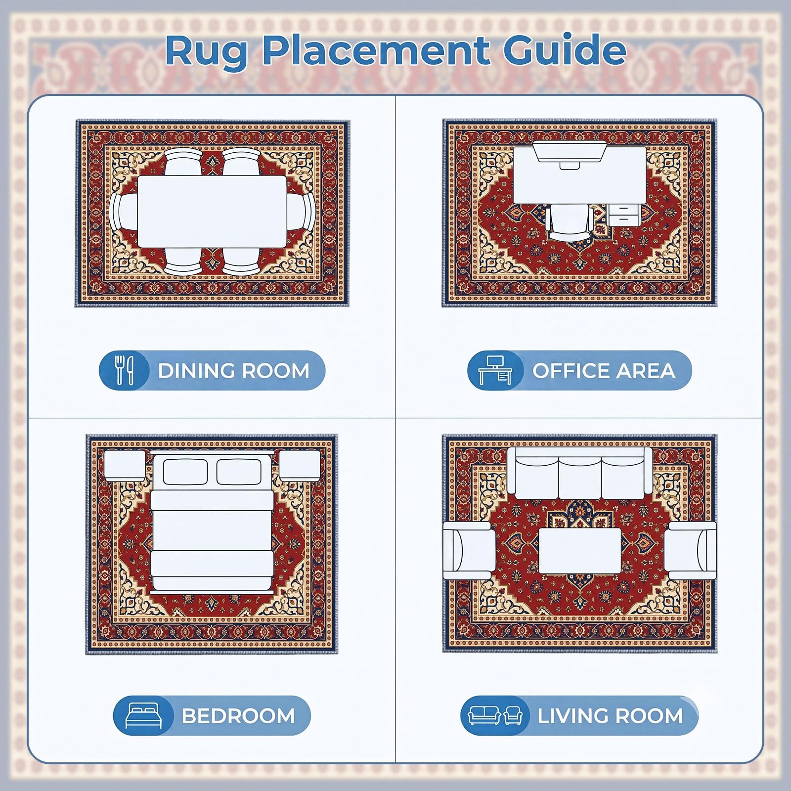 Waschbarer Orientalisch Klassisch Traditionell Teppich Wohnzimmer 80 x 150 cm, rutschfest Stamm Blumen Teppiche Kinderzimmer - Weich Kurzflor Teppiche für Schlafzimmer Esszimmer Esszimmer Büro