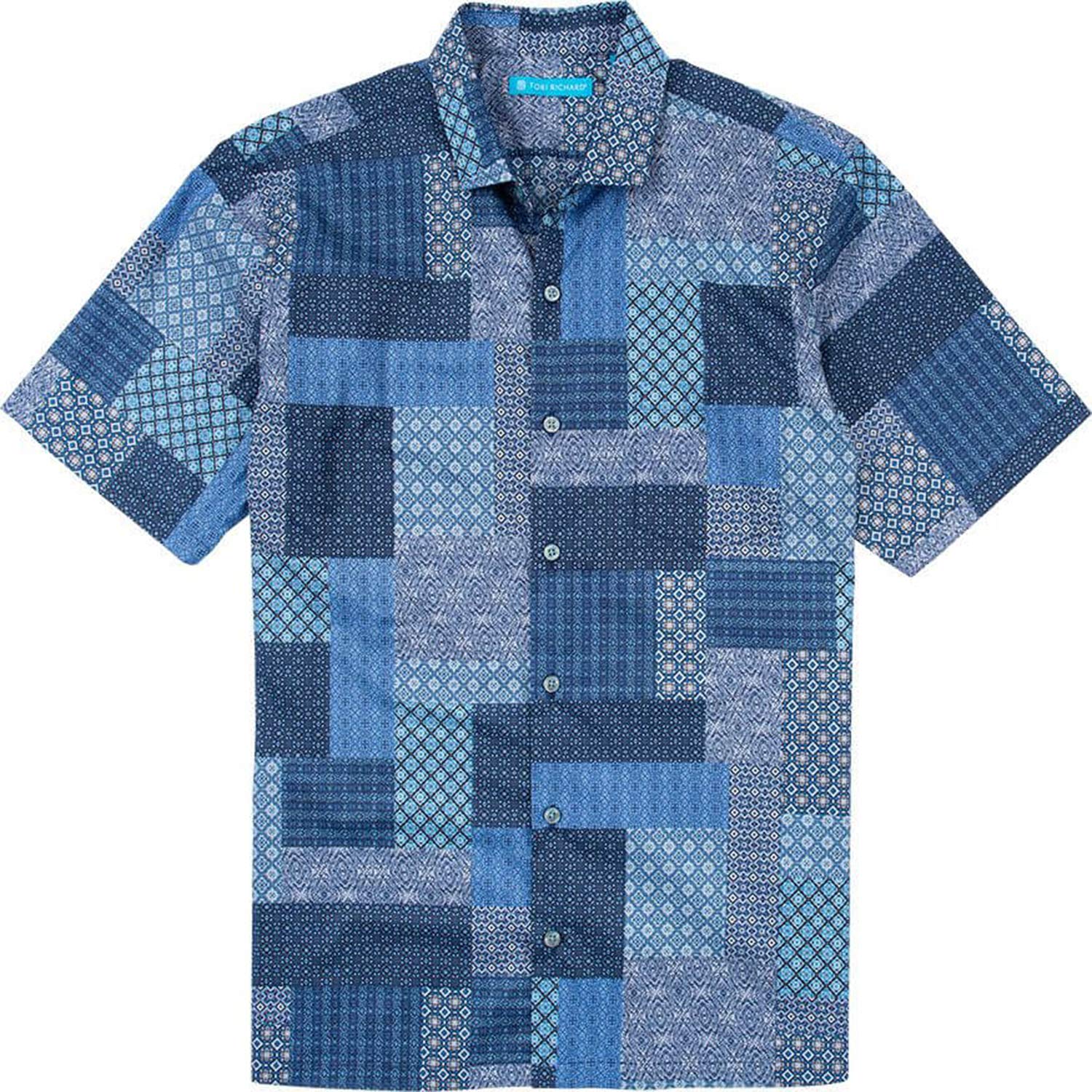 Tori RichardLisbon Tiles Navy Medium Short Sleeve Hawaiian Shirt