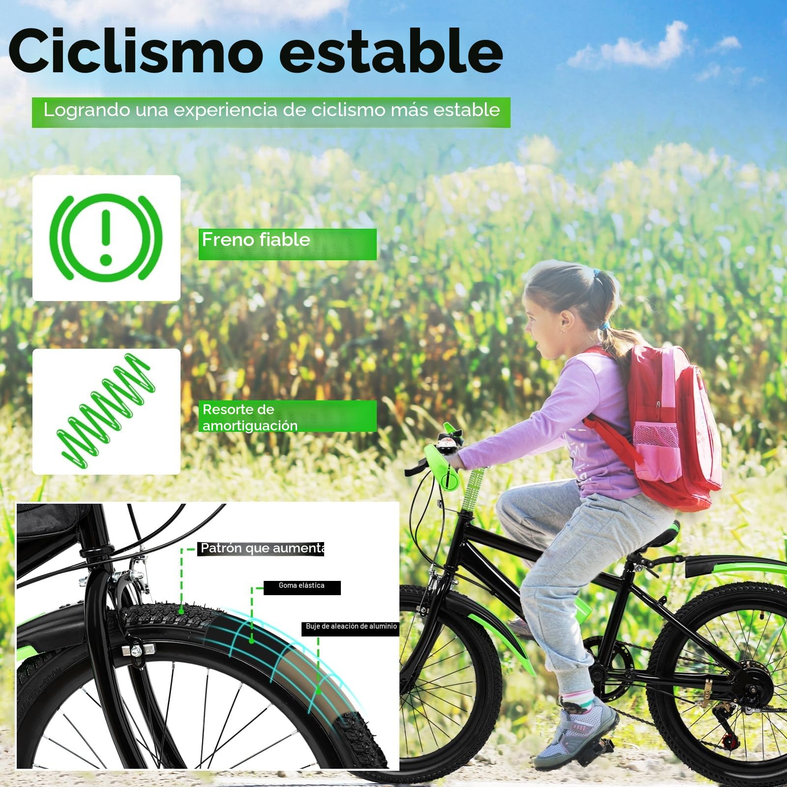 Bicicleta de montaña para niños de 20 pulgadas, con guardabarros, 7 marchas, bicicleta de montaña para niños y niñas, rueda de suspensión de acero al carbono, regalo para 125 cm hasta 155 cm