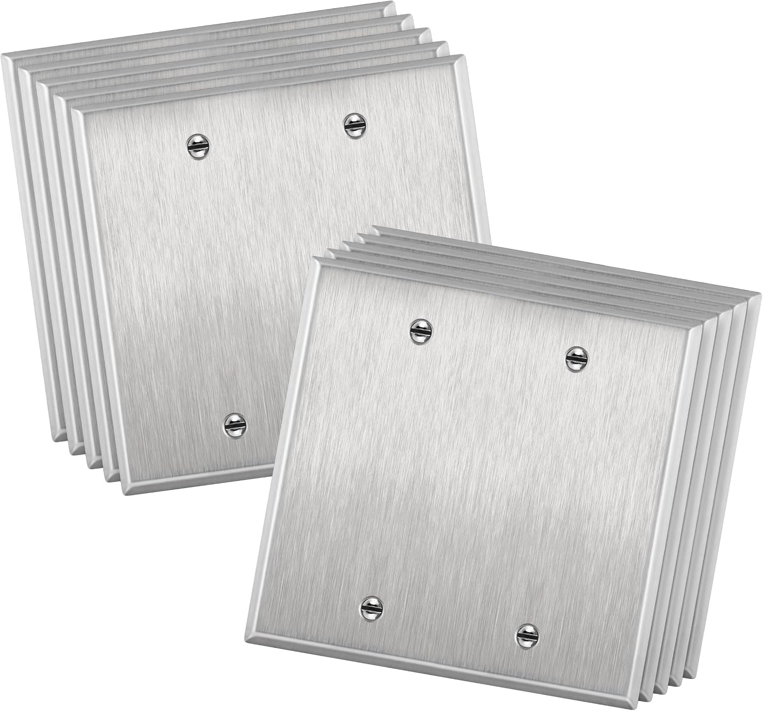 ENERLITES Blank Device Metal Wall Plate, Corrosion Resistant, Size 2-Gang 4.50" x 4.57", UL Listed, 7702-10PCS, 430 Stainless Steel, Silver (10 Pack)