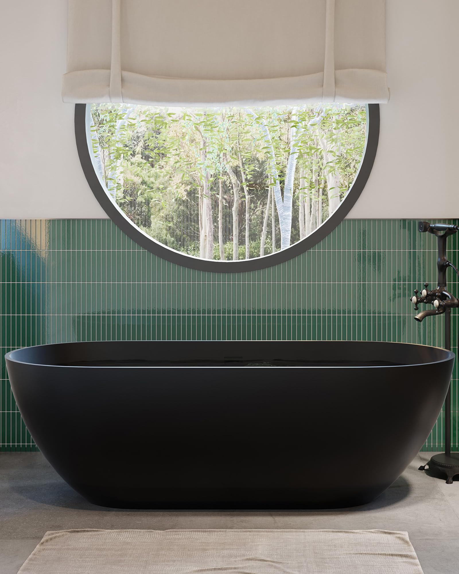 CASAINC 69" Free Standing Tub, Oval-Shaped Stone Resin Freestanding Bathtub Matte Black Solid Surface Soaking Tub with Drain, Drain Hose & Sanding