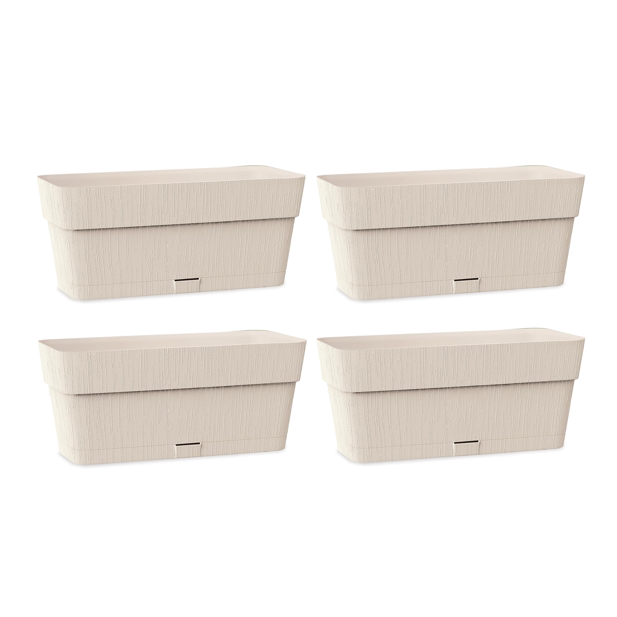 Kigima Flower Box Plant Box Flower Pot Pack of 4 Self-Watering Water Storage 100% Recycled Plastic 30 x 13 x 12 cm Beige