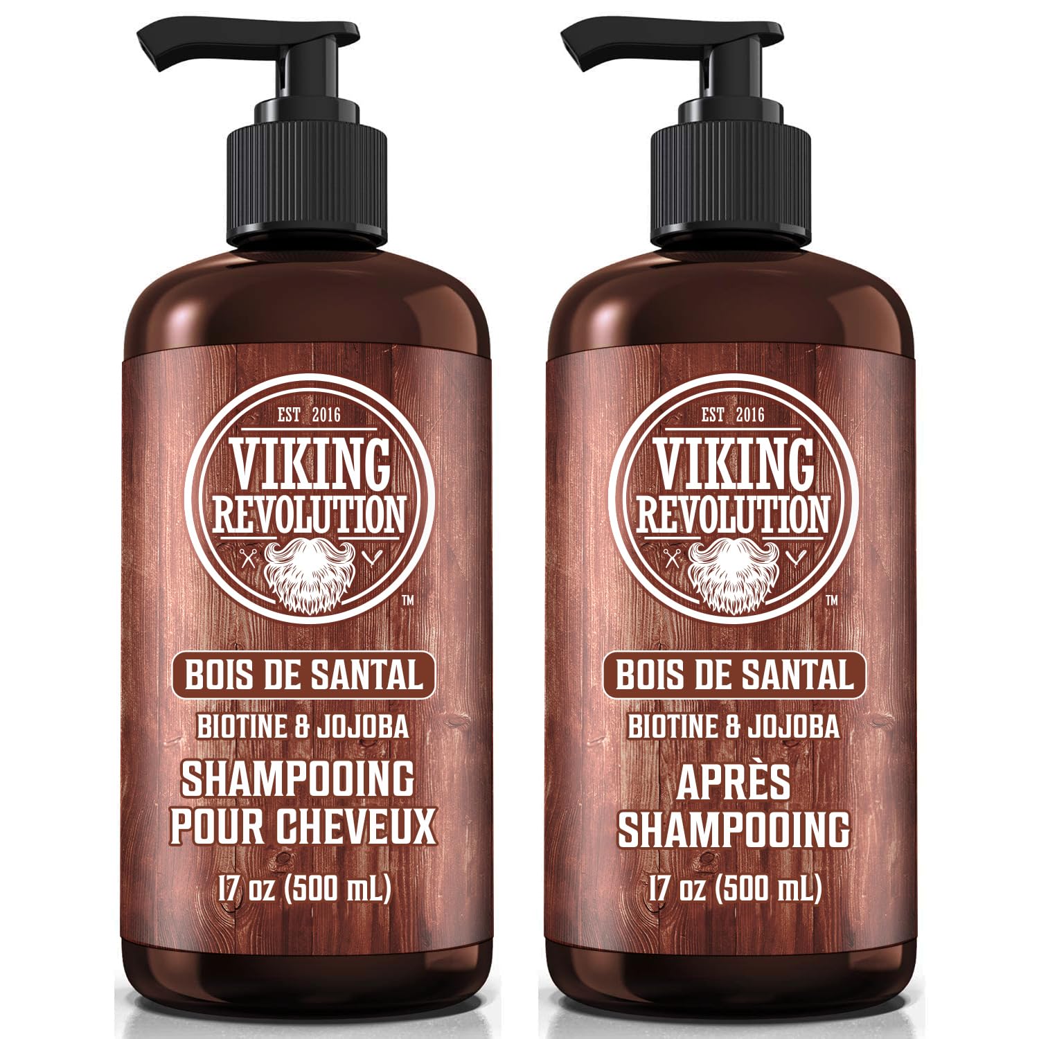 Viking Revolution - Ensemble Shampoing et Après-Shampoing Homme - 2 x 500 ml - Hydrate et Renforce - 100% Naturel avec Vitamine B5 et Huile de Jojoba - Bois de Santal