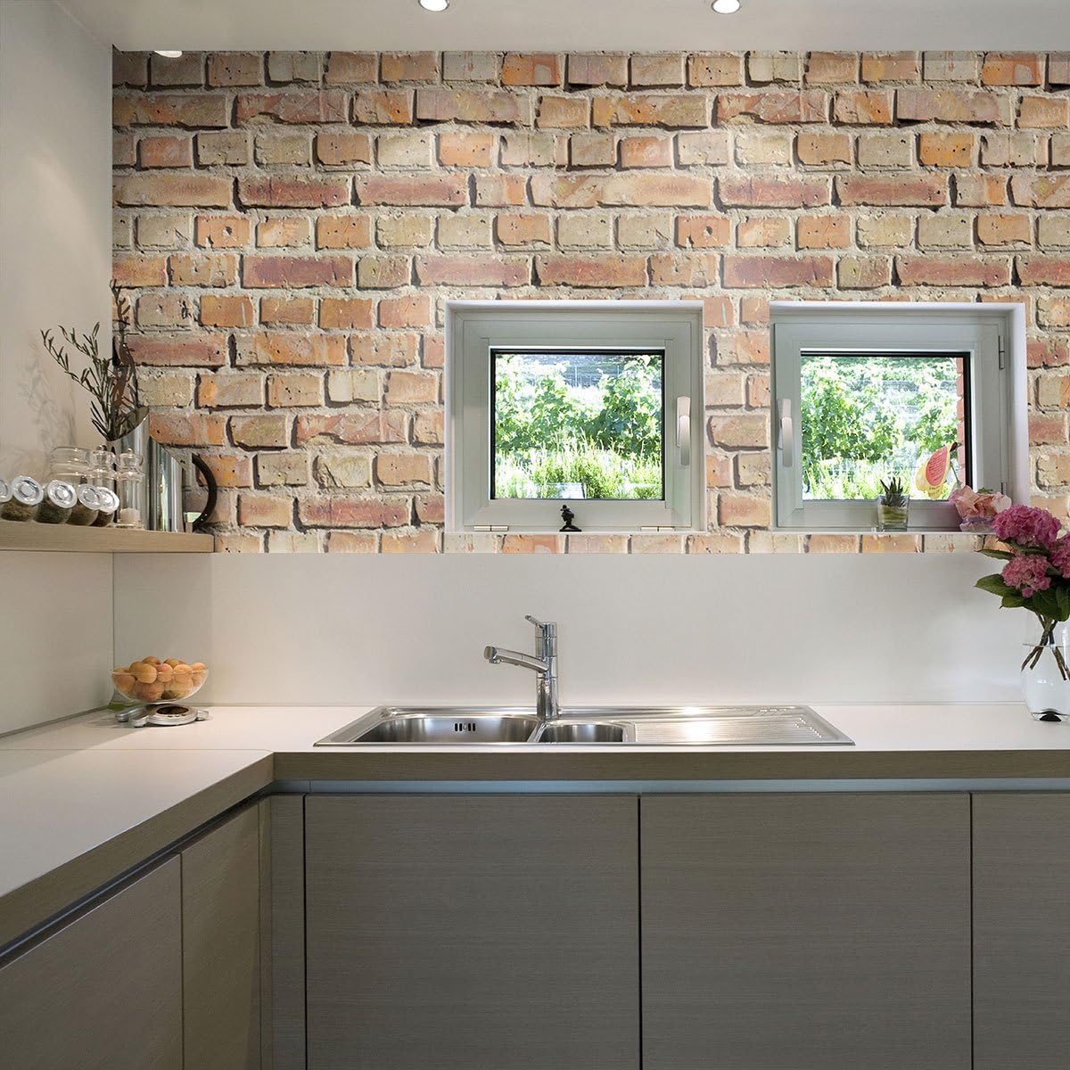Walls By Me Peel and Stick Red and Orange Brick Texture Removable Wallpaper 4671-2ft x 4ft (61x122cm)