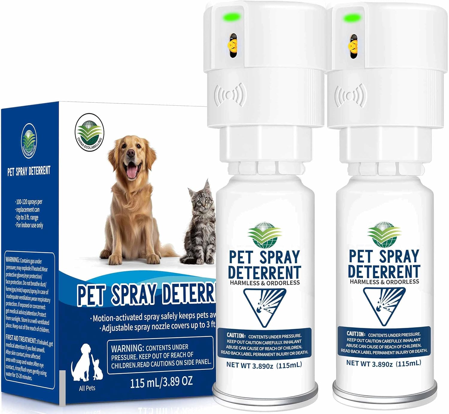 Cat Spray Deterrent System [ 2 Pack ] Cat Deterrent Spray, Motion Activated Pet Deterrent Spray System for Cats & Dogs Odorless Pet Deterrent, Senses Pets Up to 3 Feet Away, Friendly & Safe