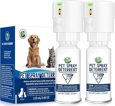 Cat Spray Deterrent System [ 2 Pack ] Cat Deterrent Spray, Motion Activated Pet Deterrent Spray System for Cats & Dogs Odorless Pet Deterrent, Senses Pets Up to 3 Feet Away, Friendly & Safe