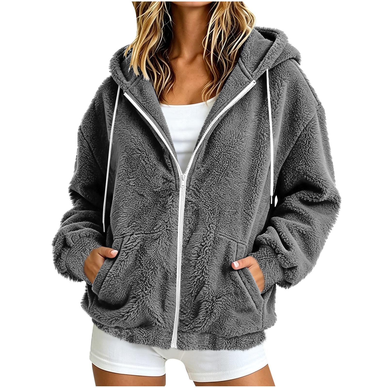 Fleecejacke Hoodie Damen Teddyfleece Jacke Herbst Winterjacke PlüSchjacke | Kapuzenpullover Mit Kapuze Reißverschluss,Sweatjacke Warme,Kuscheljacke,Teddyjacke,Fleecemantel