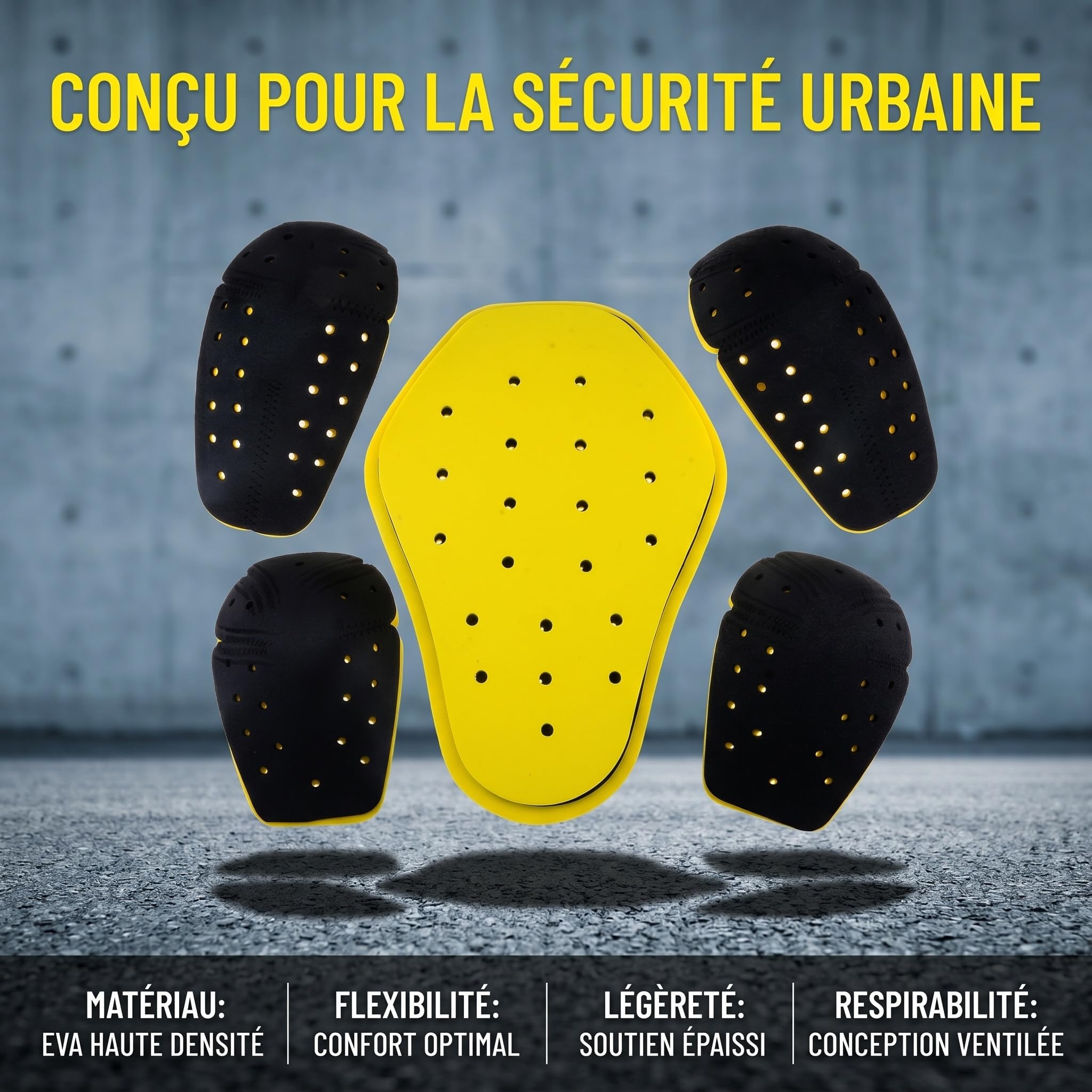 Sharplace Ensemble de Kit de Protection Moto 5 Pièces, Accessoire Doublure Amovible en Mousse, Protection Épaules, Coudes, Dos pour Motard