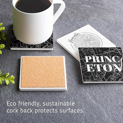 Miniatura 5 de Minimalistic B&W New Jersey Princeton Maps, Joyride Home Decor, 4 posavasos de cerámica, posavasos cuadrados de 4 pulgadas, juego de 4, parte